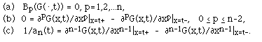 (a)   B<sub>p</sub>(G(.,t)) = 0, p=1,2,...n; (b)  0 = [[partialdiff]]<sup>P</sup>G(x,t)/[[partialdiff]]x<sup>p</sup>|x=t+  -[[partialdiff]]<sup>P</sup>G(x,t)/[[partialdiff]]x<sup>p</sup>|x=t-,   0<u><</u> p <u><</u> n-2; (c)   1/an(t) =[[partialdiff]]<sup>n-1</sup>G(x,t)/[[partialdiff]]x<sup>n-1</sup>|x=t+  -[[partialdiff]]<sup>n-1</sup>G(x,t)/[[partialdiff]]x<sup>n-1</sup>|x=t-.