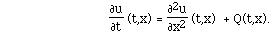 F([[partialdiff]]u,[[partialdiff]]t)(t,x) = F([[partialdiff]]<sup>2</sup>u,[[partialdiff]]x<sup>2</sup>) (t,x)  + Q(t,x).