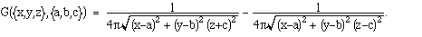 (1/(4 \pi)) (( (x-a)^2 + (y-b)^2 + (z+c)^2 )^(-1/2) - ( (x-a)^2 + (y-b)^2 
+(z-c)^2 )^(-1/2) )