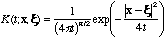 K(t;x, xi )={1/(4 pi t)^{n/2}} exp(-|x-xi|^2/4t)